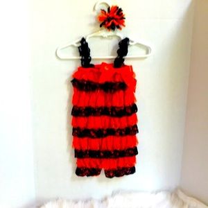 Lace ruffle romper + matching hair bow suitable for 12-24 months photo prop